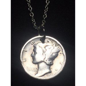 REAL Mercury Vintage 90% Silver Dime Coin Pendant & Chain. 🎁